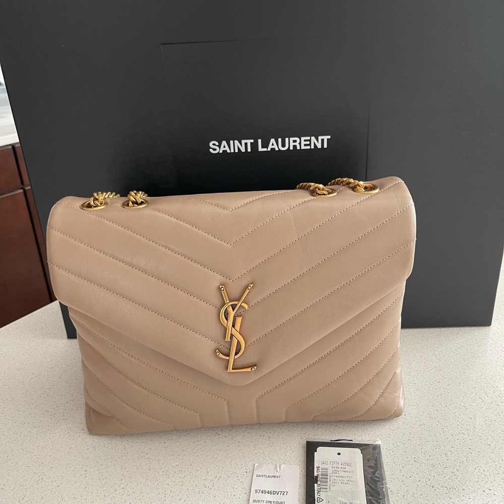 Saint Laurent Beige Quilted Shoulder Bag